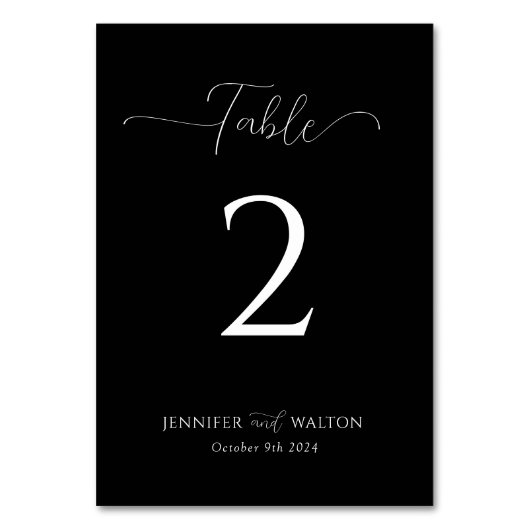 Numéro De Table Simple Elegant mariage noir et blanc (Dos)