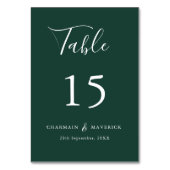 Numéro De Table Simple Élégant Mariage Vert Émeraude (Dos)