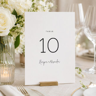 Numéro De Table Simple Élégant Script Classique Mariage Noir Blanc