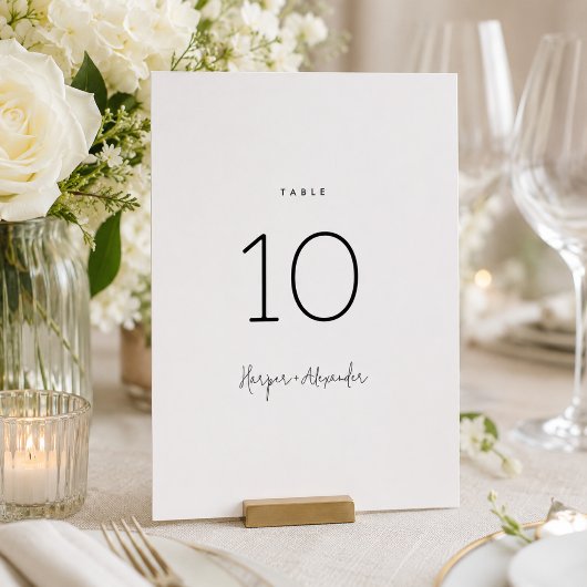 Numéro De Table Simple Élégant Script Classique Mariage Noir Blanc