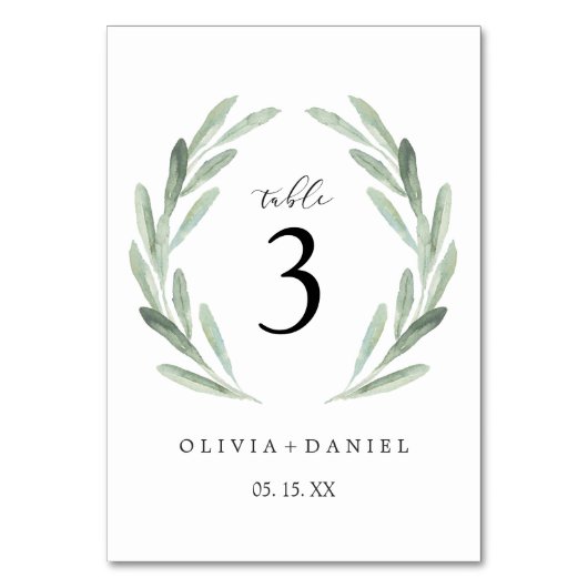 Numéro De Table Simple Elegant Wreath Green Table Mariage (Dos)