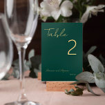 Numéro De Table Simple Emerald Green Gold Moderne minimaliste<br><div class="desc">Customisez cette élégante carte de numéro simple minimaliste,  moderne et élégante,  vert émeraude et or. Veuillez noter que l'or dans ce design est une impression couleur jaune,  pas une feuille d'or réelle.</div>