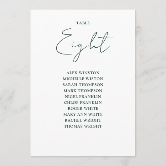 Numéro de table simple Emerald Green Seating Chart (Dos)