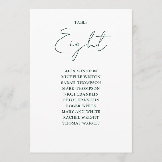 Numéro de table simple Emerald Green Seating Chart (Devant)