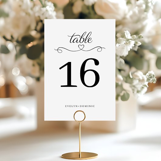 Numéro De Table Simple et Élégant Coeur de Mariage en Script