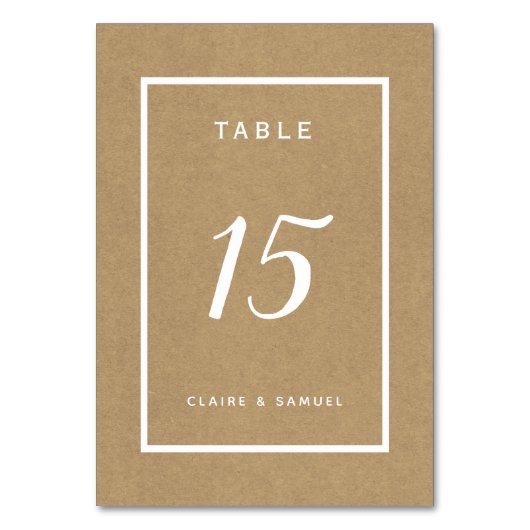 Numéro De Table Simple Faux Rustique Mariage Kraft (Dos)