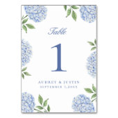 Numéro De Table Simple Fleur de Mariage d'Hortensia Bleu (Dos)