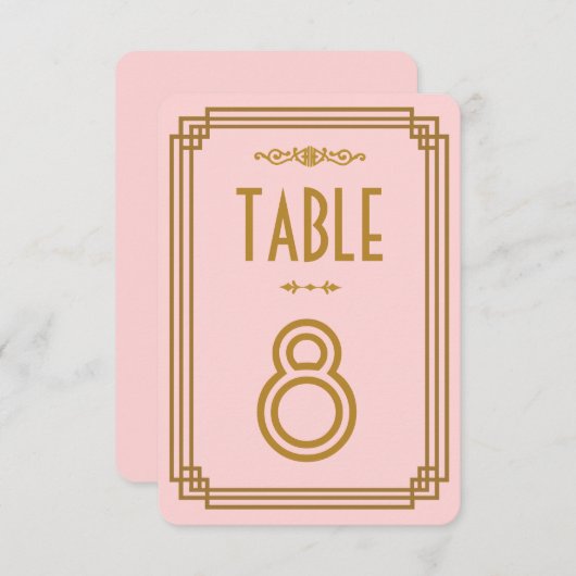 Numéro de table simple Mariage Art déco rose (Devant / Derrière)