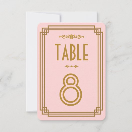Numéro de table simple Mariage Art déco rose (Devant)