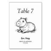 Numéro De Table Simple mariage de capybara noir et blanc  (Dos)