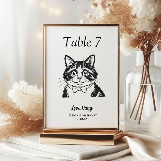 Numéro De Table Simple mariage de chat noir et blanc 