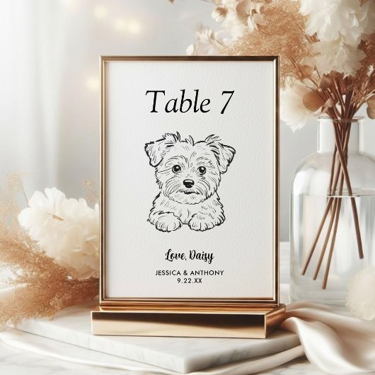 Numéro De Table Simple mariage de chien en noir et blanc 