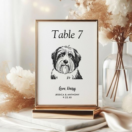 Numéro De Table Simple mariage de chien en noir et blanc