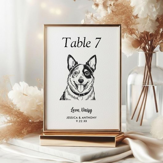 Numéro De Table Simple mariage de chien en noir et blanc