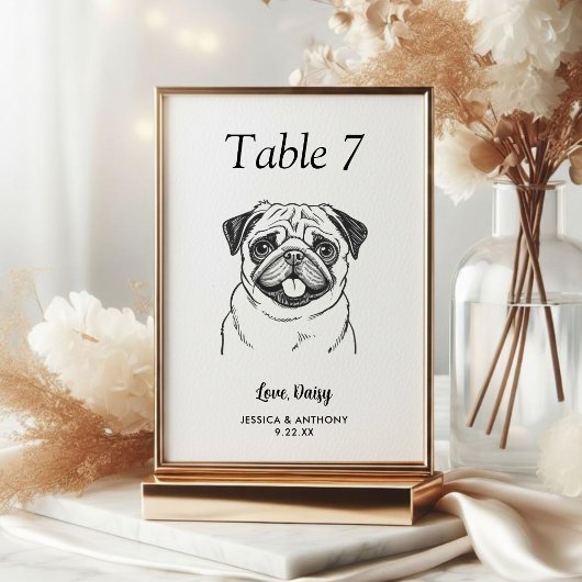 Numéro De Table Simple mariage de chien en noir et blanc