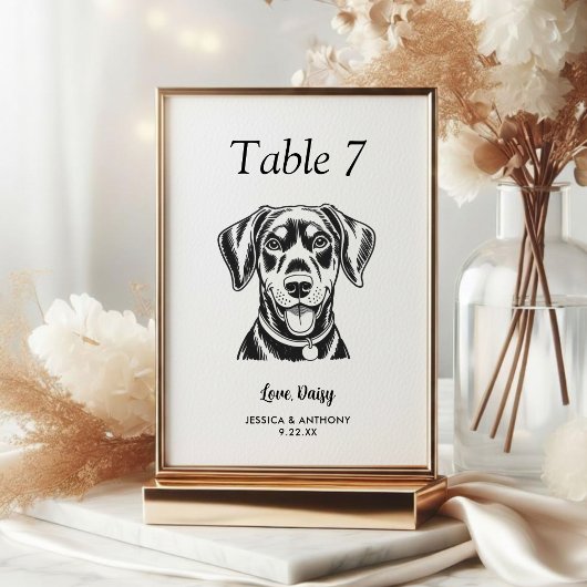 Numéro De Table Simple mariage de chien en noir et blanc