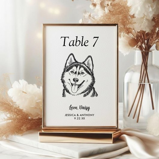Numéro De Table Simple mariage de chien en noir et blanc