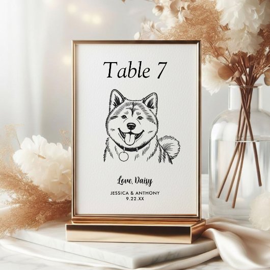 Numéro De Table Simple mariage de chien en noir et blanc