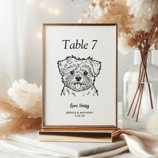 Numéro De Table Simple mariage de chien en noir et blanc
