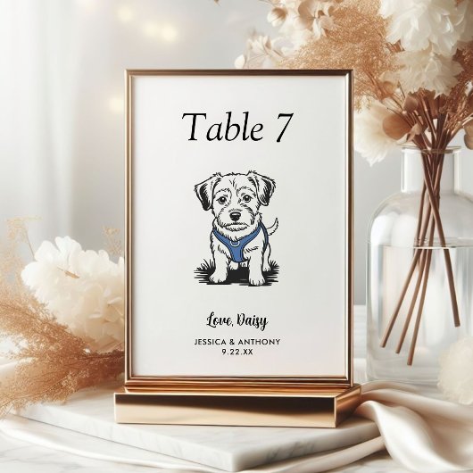 Numéro De Table Simple mariage de chien en noir et blanc