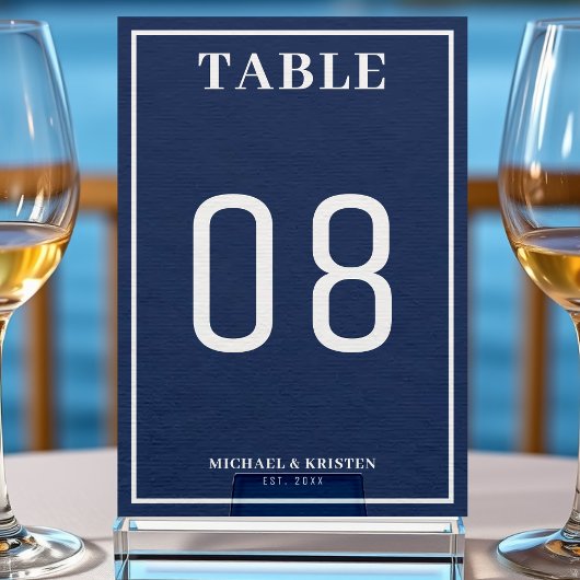 Numéro De Table Simple Mariage de frontière bleu bleu marine