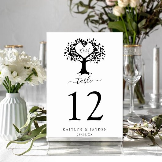 Numéro De Table Simple Mariage de l'arbre cardiaque du Monogramme