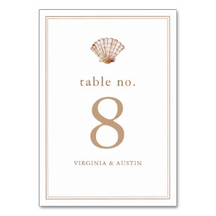 Numéro De Table Simple mariage de plage aux coquillages Classiques