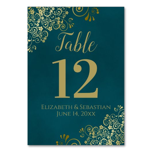 Numéro De Table Simple mariage élégant sarcelle foncé et or (Par défaut)
