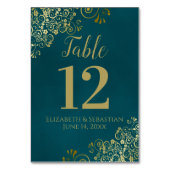 Numéro De Table Simple mariage élégant sarcelle foncé et or (Dos)