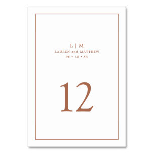 Numéro De Table Simple Mariage Monogramme Élégant en Terracotta