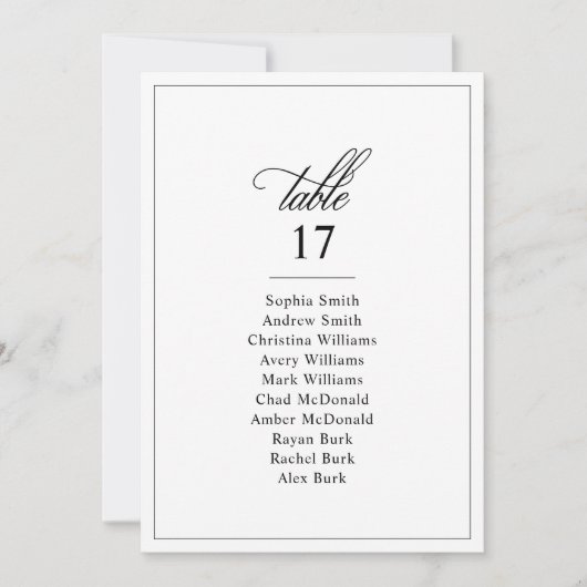 Numéro de table simple Mariage noir et blanc (Devant)