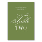 Numéro De Table Simple mariage vert olive (Dos)