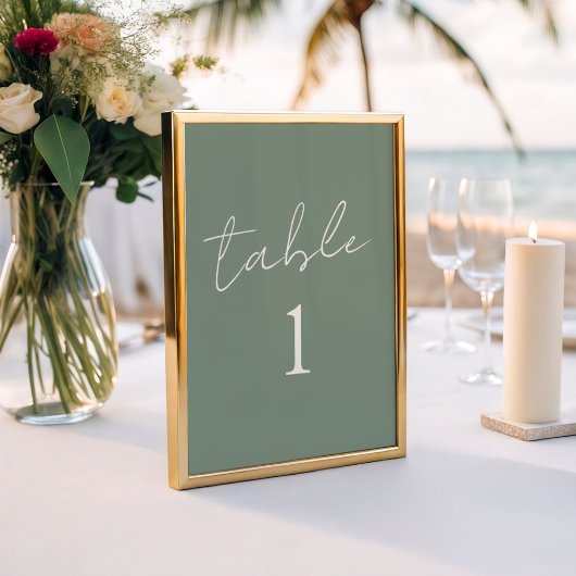 Numéro De Table Simple Mariage Vert Sauge