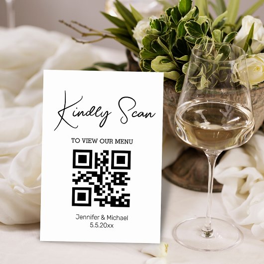 Numéro De Table simple menu de mariage code qr minimal