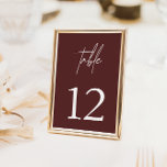 Numéro De Table Simple minimaliste Élégant Bourgogne Numéro de tab<br><div class="desc">Aidez vos invités à trouver leur chemin avec ces cartes de numéro de table recto-verso. Le design présente une police manuscrite et un design moderne minimaliste. Pour modifier le numéro du tableau, cliquez sur "Personnaliser". Conçu pour coordonner avec pour la collection de Faire-part de mariage "AURORA". Voir le lien de...</div>