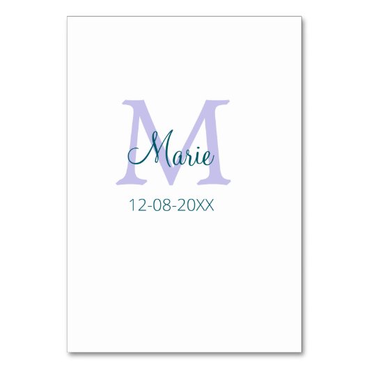 Numéro De Table simple minimum ajouter nom monogramme violet vert  (Dos)