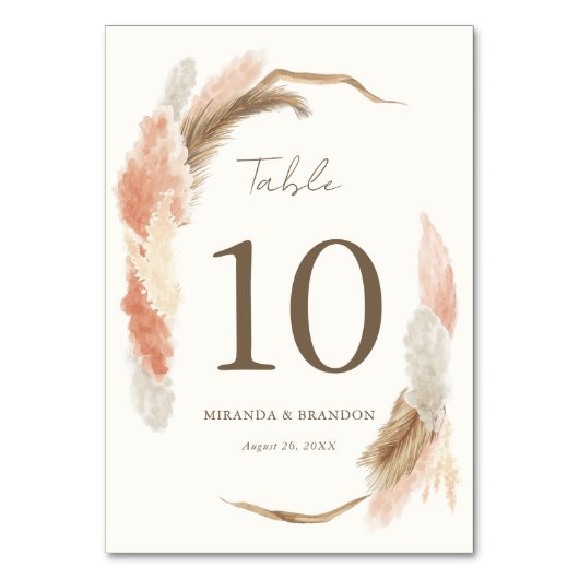 Numéro De Table Simple Modern Rustic Pampas Grass Wedding (Dos)