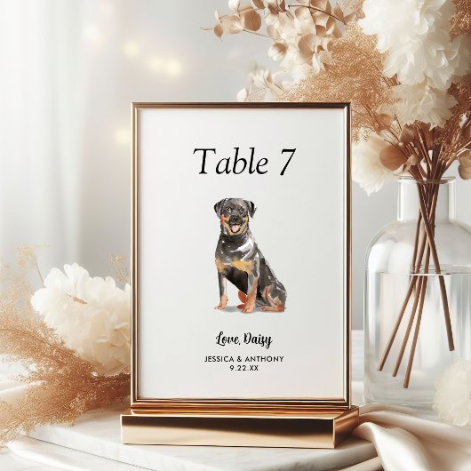 Numéro De Table Simple Moderne Aquarelle Chien Mariage