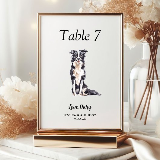 Numéro De Table Simple Moderne Aquarelle Chien Mariage 