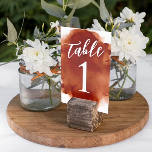 Numéro De Table Simple Moderne Aquarelle Orange Brûlé