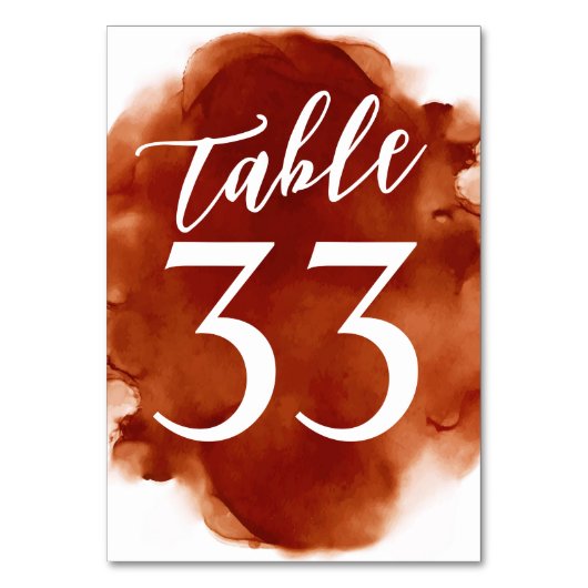 Numéro De Table Simple Moderne Aquarelle Orange Brûlé (Par défaut)