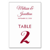 Numéro De Table Simple moderne blanc crimson rouge élégant mariage (Dos)