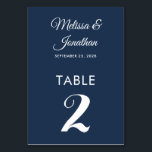 Numéro De Table Simple moderne blanc prussien bleu élégant mariage<br><div class="desc">Carte de numéro de table minimaliste simple et élégante avec un script blanc élégant sur un arrière - plan bleu prussien classique. Facilement personnalisable avec les noms de la mariée et du marié, la date du mariage et le numéro de table. Pour plus de personnalisation ou des commandes personnalisées, n'hésitez...</div>