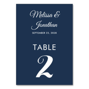 Numéro De Table Simple moderne blanc prussien bleu élégant mariage