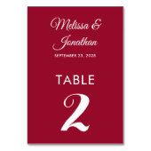 Numéro De Table Simple moderne crammson rouge élégant mariage (Dos)