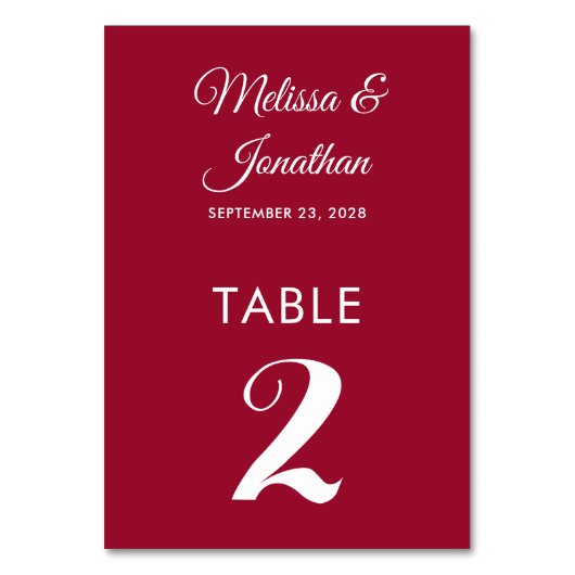Numéro De Table Simple moderne crammson rouge élégant mariage (Dos)