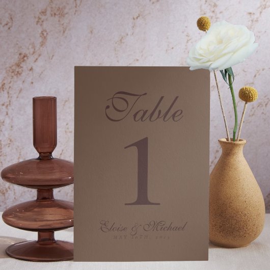 Numéro De Table Simple Moderne Mariage Marron Mousse