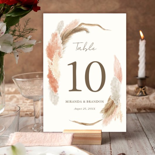Numéro De Table Simple Moderne Rustique Mariage Herbe de Pampas