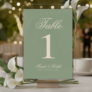 Numéro De Table Simple moderne Vieux argent Vieux Mariage vert oli