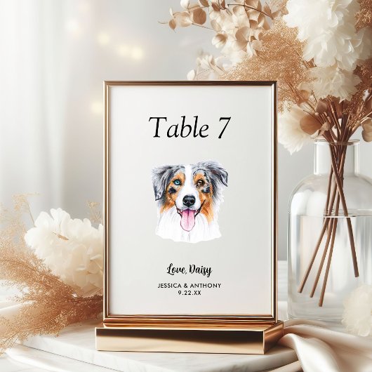 Numéro De Table Simple moderne Watercolor Mariage chien